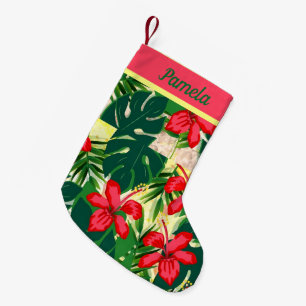 Tropische bloemen en bladeren kleine kerstsok
