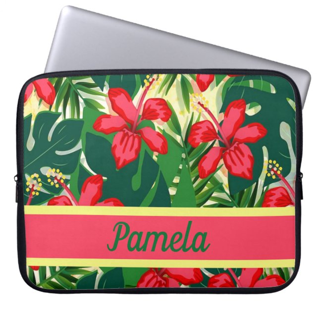 Tropische bloemen en bladeren laptop sleeve (Voorkant)