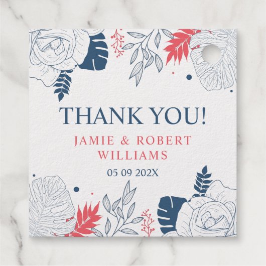 Tropische bloemen en bladeren lijst bedankjes labels (Achterkant)