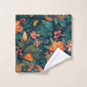 Tropische bloemen en bladeren met botervliegen bad handdoek (Wasdoekje)
