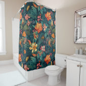 Tropische bloemen en bladeren met botervliegen douchegordijn (In situ)