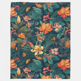 Tropische bloemen en bladeren met botervliegen fleece deken