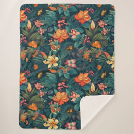 Tropische bloemen en bladeren met botervliegen sherpa deken