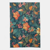 Tropische bloemen en bladeren met botervliegen theedoek (Verticaal)