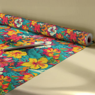 Tropische Bloemen en Bladeren Patroon Cadeaupapier