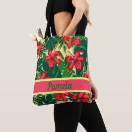 Tropische bloemen en bladeren tote bag