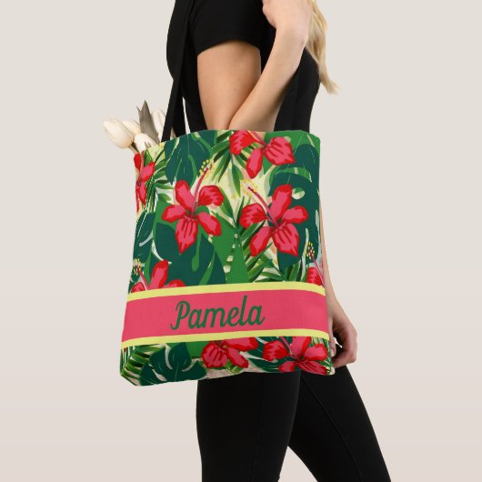 Tropische bloemen en bladeren tote bag (Dichtbij)