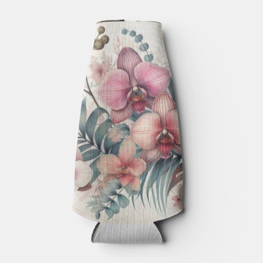 Tropische bloemen en bladeren waterverf flesjeskoeler (Voorkant)