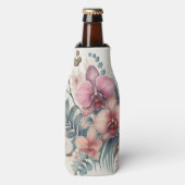 Tropische bloemen en bladeren waterverf flesjeskoeler (Fles Voorkant)