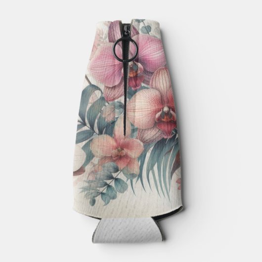 Tropische bloemen en bladeren waterverf flesjeskoeler (Achterkant)