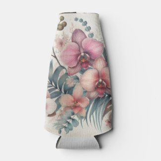 Tropische bloemen en bladeren waterverf flesjeskoeler