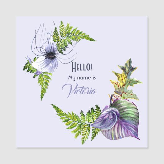 Tropische bloemen en bladeren Waterverf Naamplaatje (Voorkant)