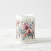 Tropische bloemen en bladeren waterverf porselein kop (Voorkant)