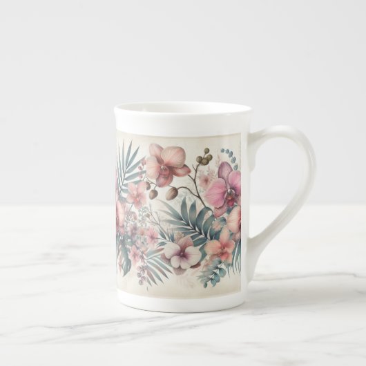 Tropische bloemen en bladeren waterverf porselein kop (Rechts)