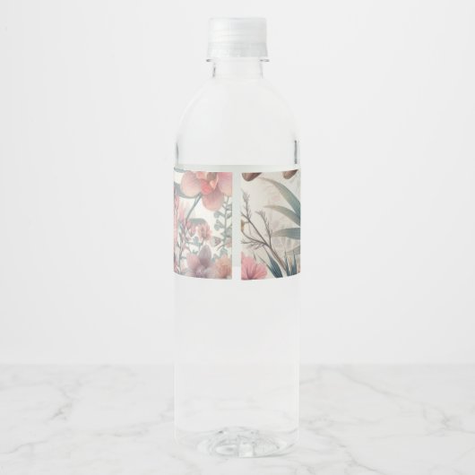Tropische bloemen en bladeren waterverf waterfles etiket (Achterkant)