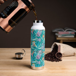 Tropische bloemen en bladpatroon waterfles