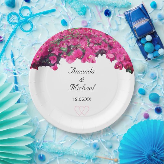 Tropische bloemen en bruiloft met hart papieren bordje (Feest)