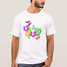 Tropische bloemen en doorzichtige vlinders t-shirt