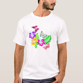 Tropische bloemen en doorzichtige vlinders t-shirt