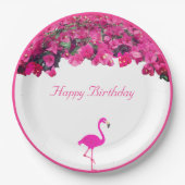 Tropische bloemen en flamingo Birthday Papieren Bordje (Voorkant)