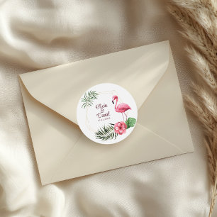 Tropische Bloemen en Flamingo Bruiloft Ronde Sticker