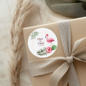 Tropische bloemen en Flamingo bruiloft Ronde Sticker