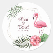 Tropische bloemen en Flamingo bruiloft Ronde Sticker (Voorkant)
