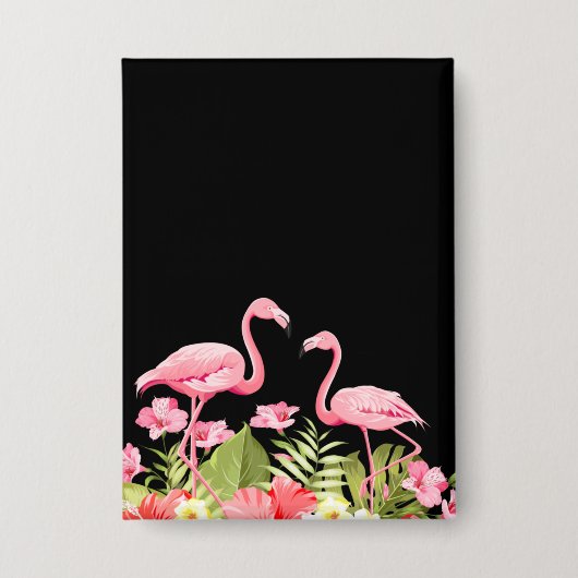 Tropische Bloemen en Flamingo's Ontwerp Button (Voorkant)