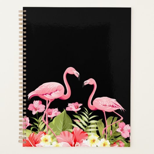 Tropische Bloemen en Flamingo's Ontwerp Planner (Voorkant)