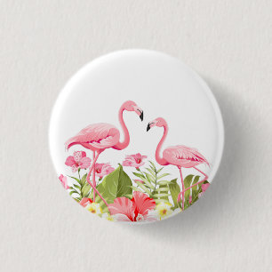 Tropische Bloemen en Flamingo's Ontwerp Ronde Button 3,2 Cm
