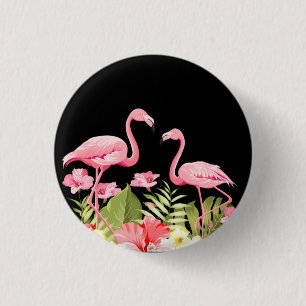 Tropische Bloemen en Flamingo's Ontwerp Ronde Button 3,2 Cm