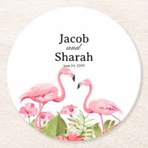 Tropische Bloemen en Flamingo's Ontwerp Ronde Kartonnen Onderzetter