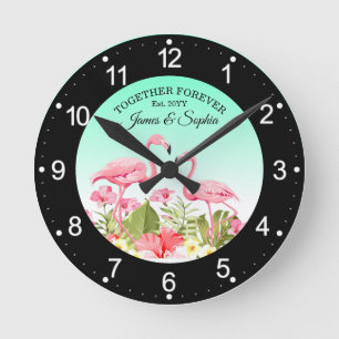 Tropische Bloemen en Flamingo's Ontwerp Ronde Klok