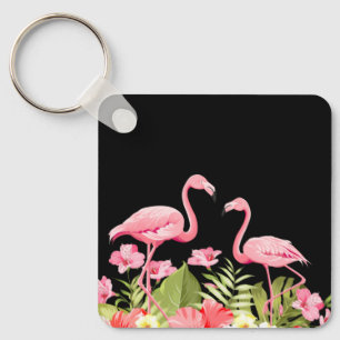 Tropische Bloemen en Flamingo's Ontwerp Sleutelhanger