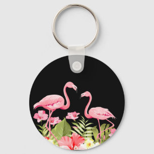 Tropische Bloemen en Flamingo's Ontwerp Sleutelhanger