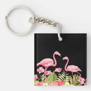 Tropische Bloemen en Flamingo's Ontwerp Sleutelhanger