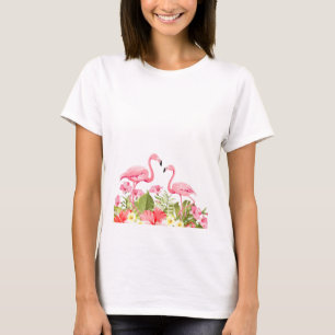 Tropische Bloemen en Flamingo's Ontwerp T-shirt