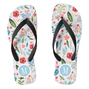 Tropische bloemen en flessenpatroon van luiers teenslippers