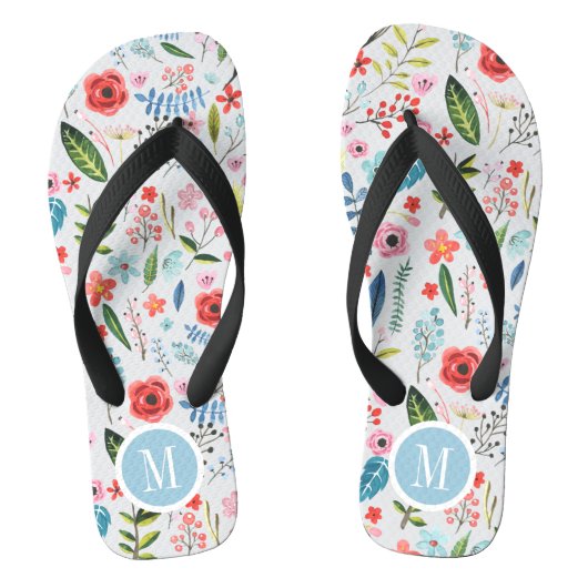 Tropische bloemen en flessenpatroon van luiers teenslippers (Voetbed)