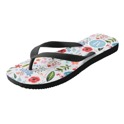 Tropische bloemen en flessenpatroon van luiers teenslippers (Schuin)