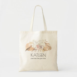 Tropische bloemen en gedroogde palmbladeren blad tote bag