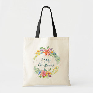 Tropische bloemen en geometrisch lijst Kerst Tote Bag