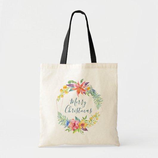 Tropische bloemen en geometrisch lijst Kerst Tote Bag (Voorkant)