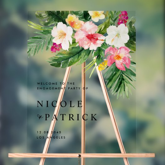 Tropische bloemen en Greenery Engagement Party Acryl Bord (Neutraal)