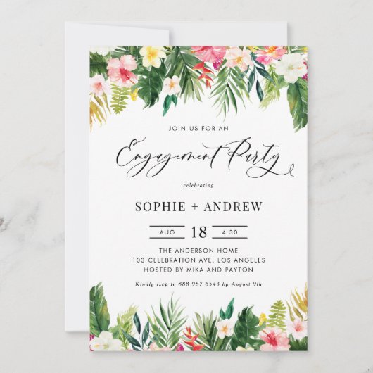 Tropische bloemen en Greenery Engagement Party Kaart (Voorkant)