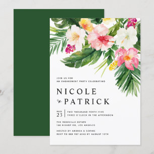 Tropische bloemen en Greenery Engagement Party Kaart