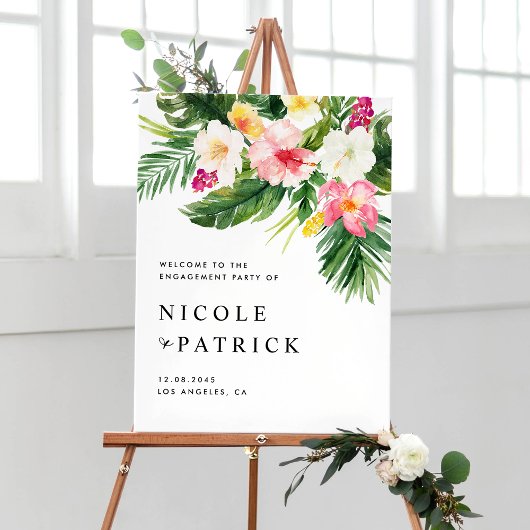 Tropische bloemen en Greenery Engagement Party Poster