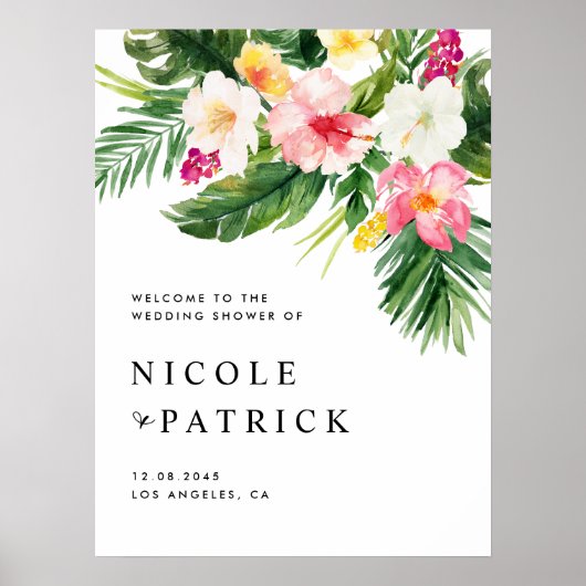 Tropische bloemen en Greenery Wedding Shower Poster (Voorkant)