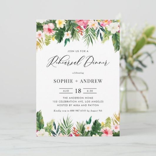 Tropische bloemen en grijze repetitie kaart (Staand voorkant)