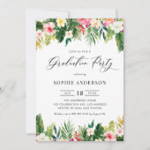 Tropische bloemen en groen afstudeerfeest kaart (Voorkant)